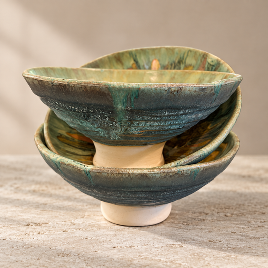 Sunlit Meadow Raised Foot Stoneware Bowl