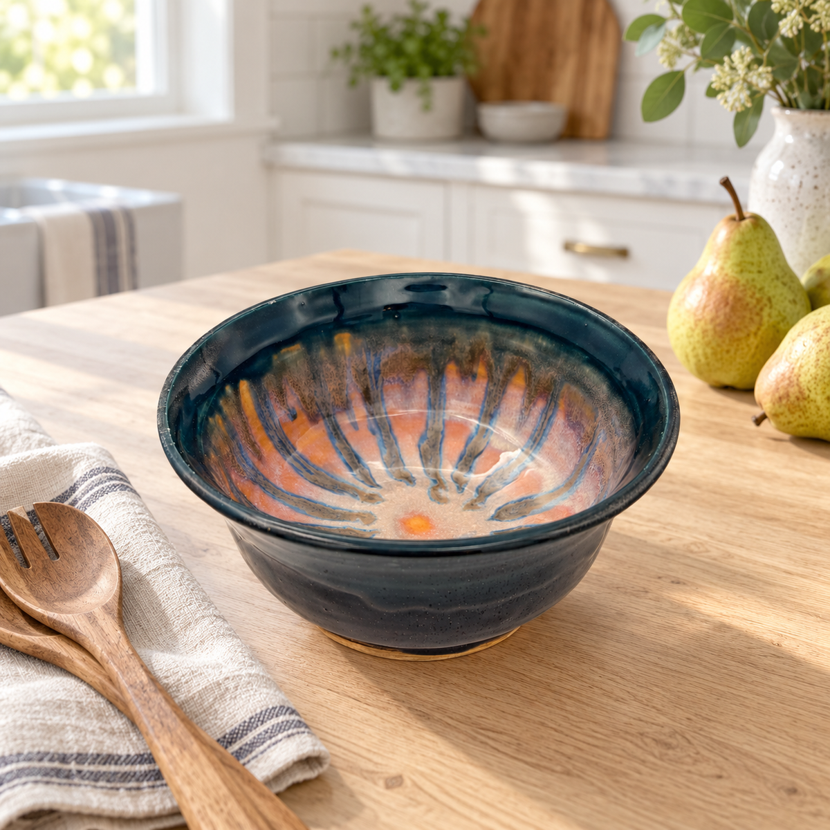 Twilight Tide — Handmade Ceramic Bowl in Charcoal & Copper