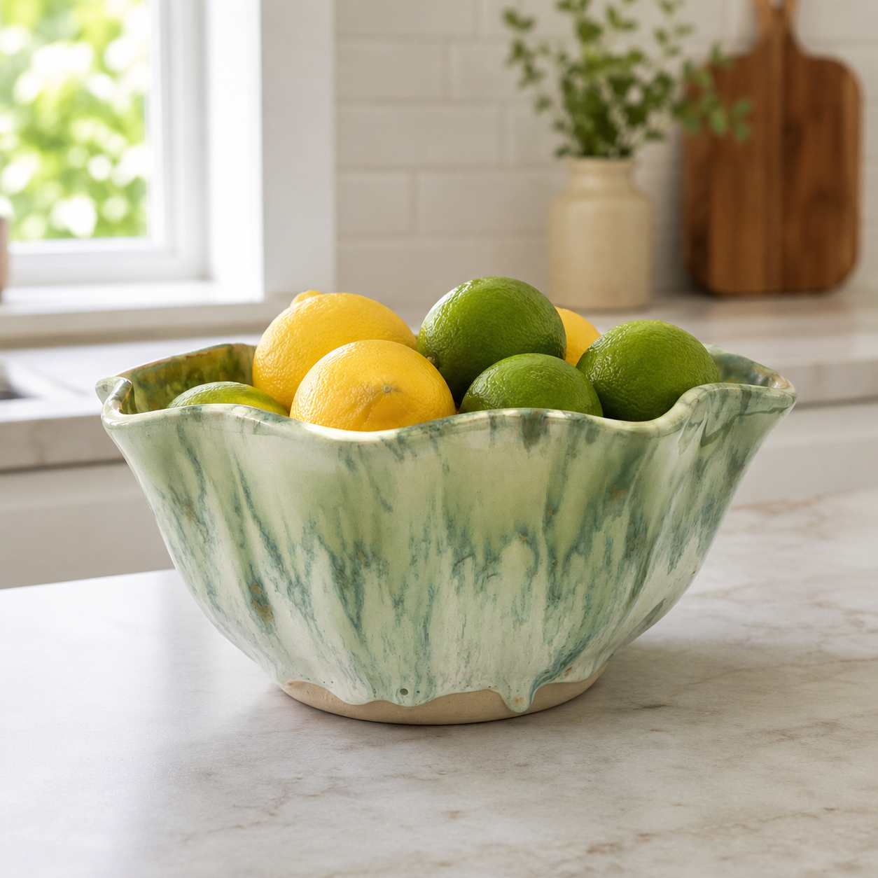 Seafoam Meadow Handmade Ceramic Wavy-Rim Bowl