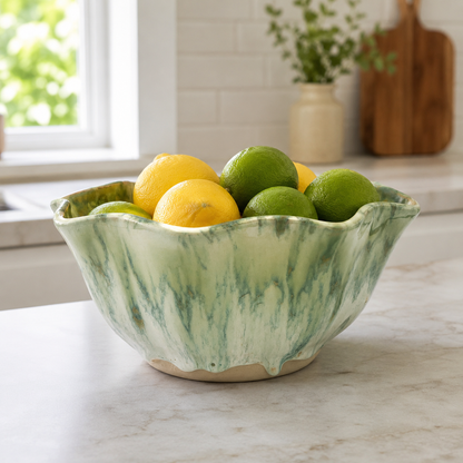 Seafoam Meadow Handmade Ceramic Wavy-Rim Bowl