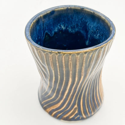 Gold and Blue Carved Bud Vase
