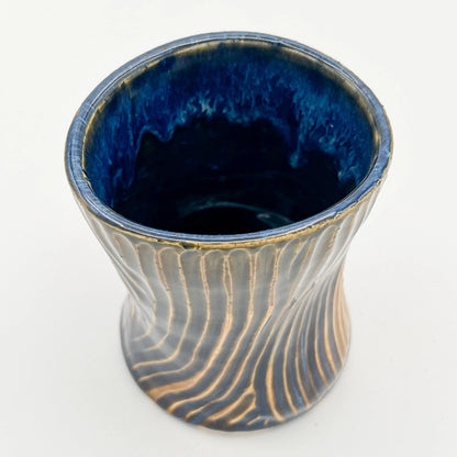 Gold and Blue Carved Bud Vase