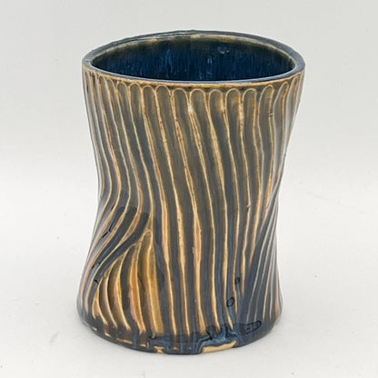 Gold and Blue Carved Bud Vase