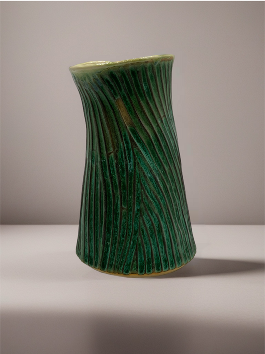 Artisan Green Carved Vase